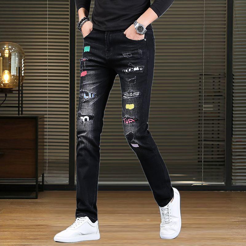 Seluar Jeans Hitam, untuk Lelaki, Slim Fit, Kain Regangan, Trendi, Fesyen Serba guna, Seluar Panjang, Bersulam, Jenama 2025 Baru Musim Luruh 2