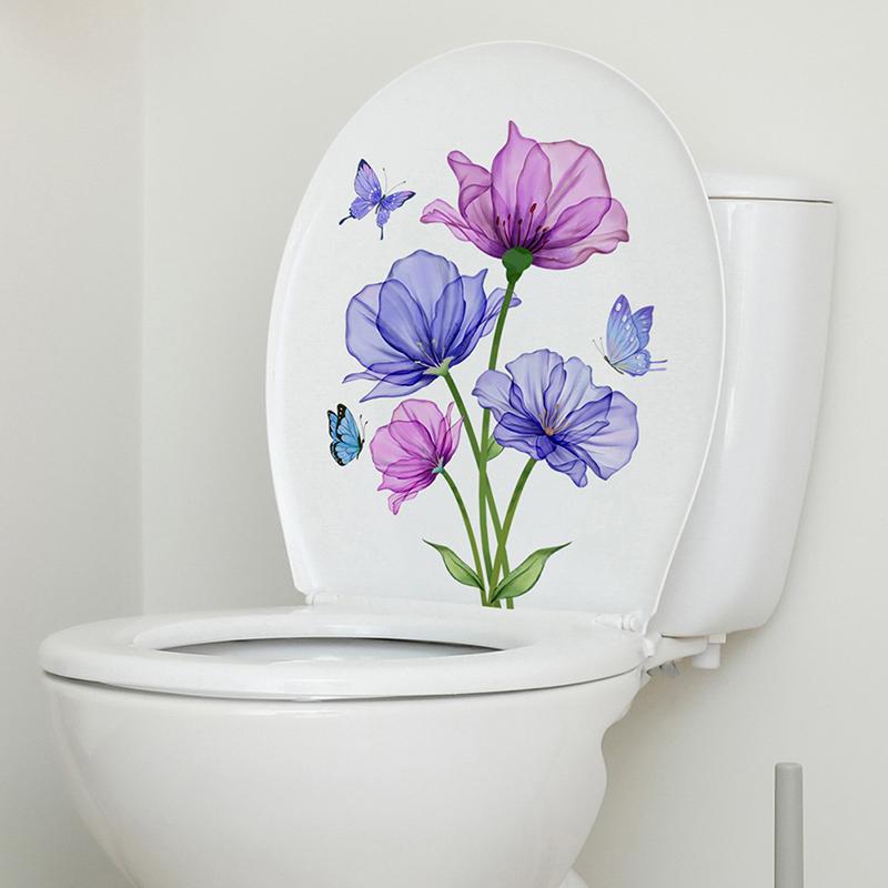 1PC Flower Bird Toilet Sticker  Self Adhesive Paintings Removable Bathroom Decal Decorative Room Decor Wall Stickers 2