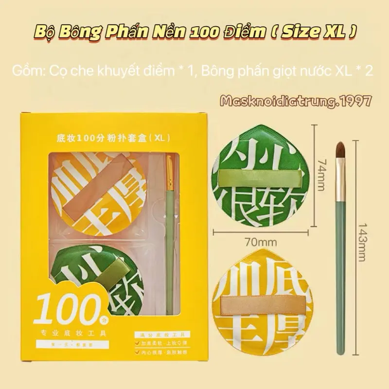 Set 2 Bông Mút Tán Nền Hình Giọt Nước Size XL Kèm Cọ Che Khuyết Điểm