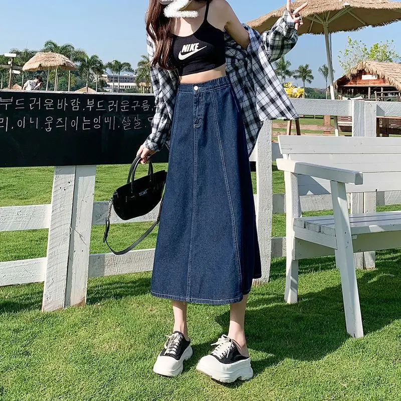 Chân Váy Midi, Dành Cho Nữ, Dài Trung Bình Chân Váy Denim, Xếp Ly, Cạp Cao, Ôm Vừa Vặn, Chữ A, Xếp Nếp, Thích Hợp Cho Mùa Xuân Và Mùa Hè, Hàng Mới Về Năm 2025 Women 8