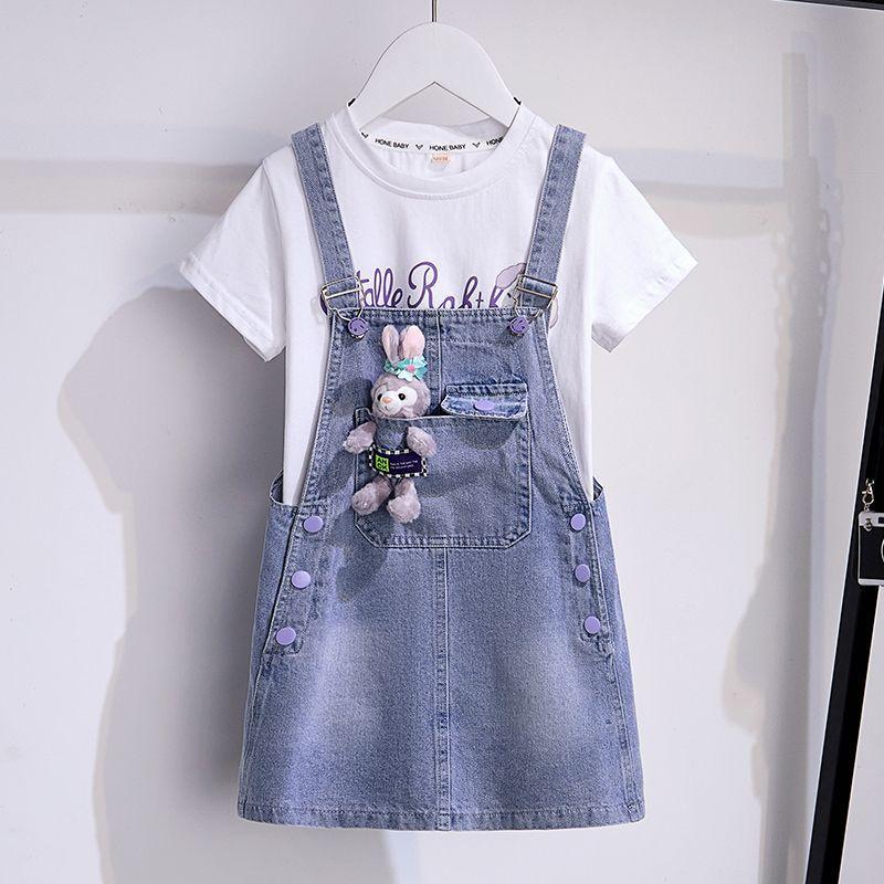 Bộ Váy Hai Dây Denim, Cho Bé Gái, Thời Trang Mới Mùa Hè 2025, Váy Mùa Sương Sao Hoạt Hình ngắn Tay, Thích Hợp Cho Trẻ Lớn set  bobegai 0