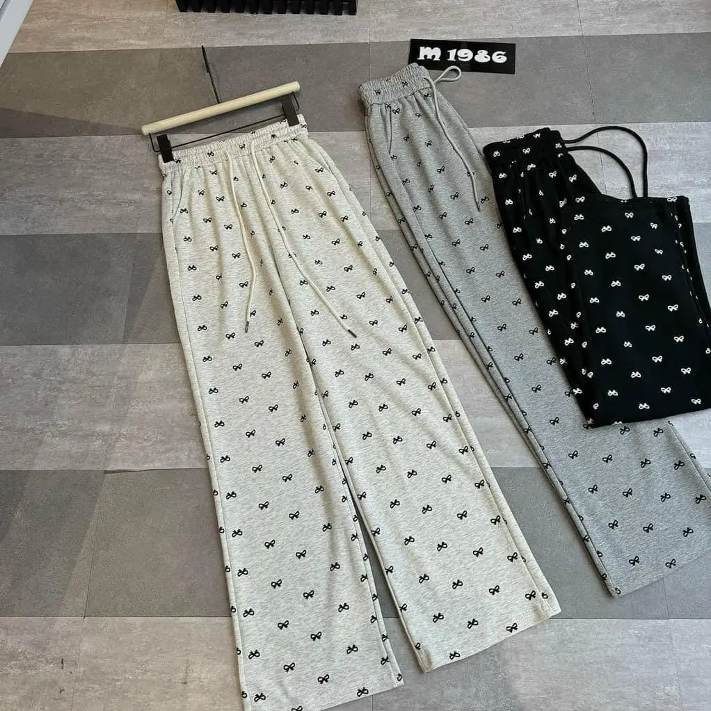 Quần Ống Rộng Nơ Nữ , Quần Tăm Thái Hoạ Tiết Nơ Xiêu Xinh