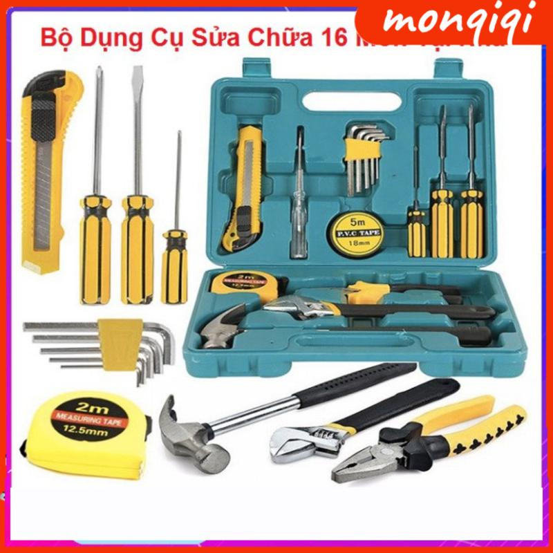 Bộ Dụng Cụ Sửa Chữa Đa Năng 16 Món Bộ Dụng Cụ Sửa Chữa Đa Năng, kìm Búa Tô Vít Mỏ Lết Lục Giác Bút Thử Điện Thước Băng Keo Bộ hộp dụng cụ sửa chữa xe khẩn cấp 16 món