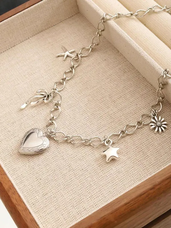 Cute Bow & Heart & Star Design Pendant Necklace, Fashion Jewelry for Party, Daily Clothing Decor, Trendy All-match & Exquisite Jewelry for Birthday Gift 5