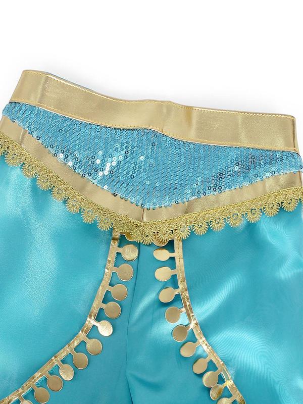 Girl's Artificial Gemstone Decor Cami Top & Contrast Sequin Mesh Pants Set with 3pcs Accessories, Princess Cosplay Performance Costume, Kids Summer Party Wear 8