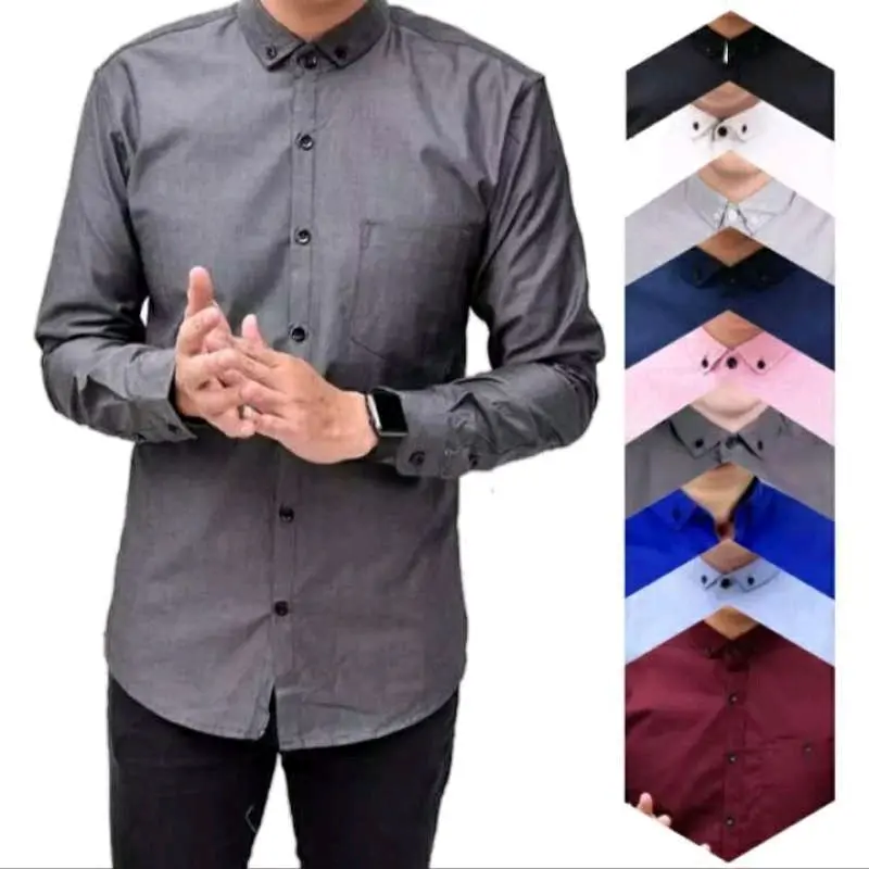 Baju Kemeja Polos Pria Kasual Formal Slim Fit Hitam Distro Casual Navy