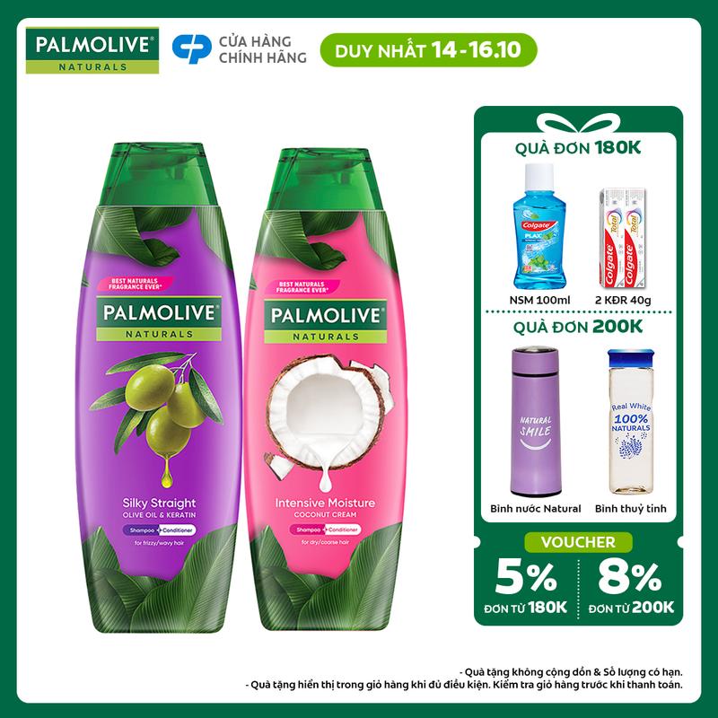 [Duy nhất 14-16.10] Dầu gội Palmolive kèm dầu xả chiết xuất thiên nhiên chăm sóc tóc và dưỡng tóc bồng bềnh 180ml phù hợp cho Nữ và nam