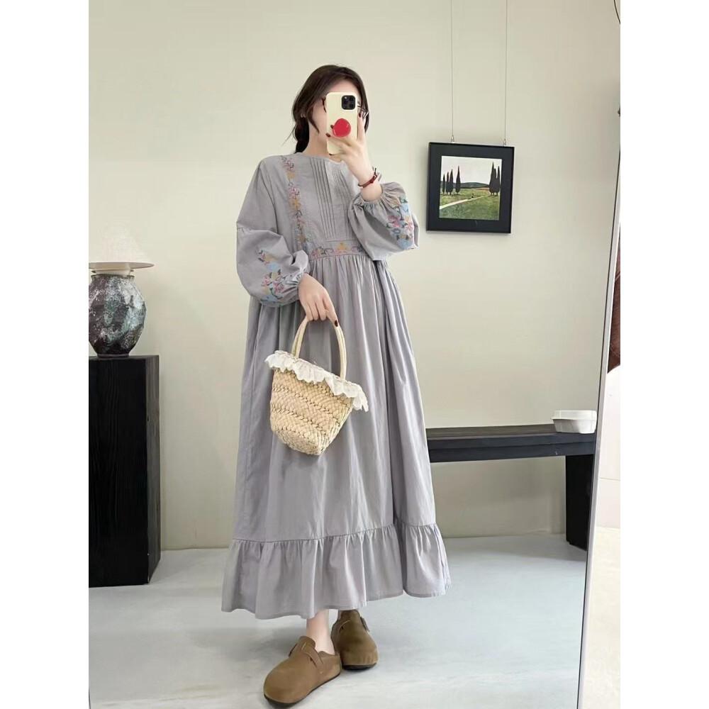 CHICMORE Gaun Gaya Rok A Line Longgar Gaya Kasual Modis Lengan Panjang Untuk Wanita