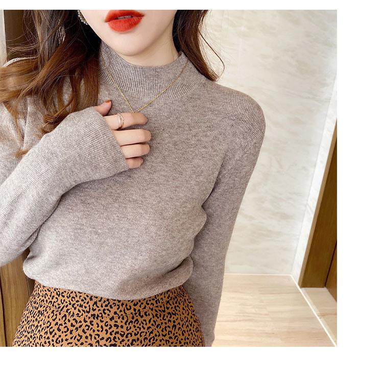Product Introduction of High-End Western Style Inner Wear Bottoming Shirt for Women 2024 Spring and Autumn New Style Wooden Ear Mock Neck Sweater Knitwear Top 12