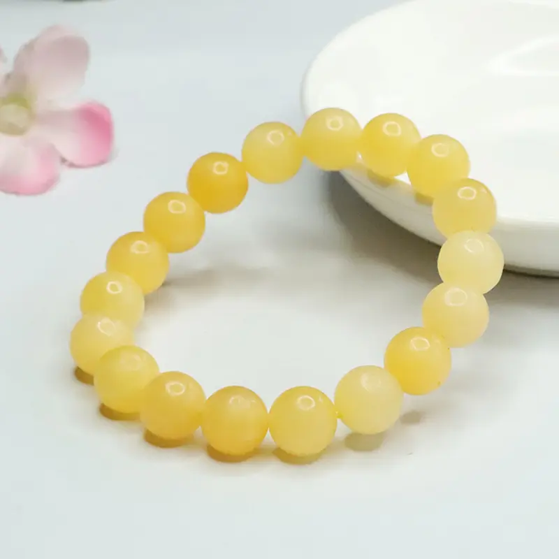 Natural Yellow Jade Bracelet Round Beads Jade Bracelet Ethnic Jewelry Girls Jewelry Gift