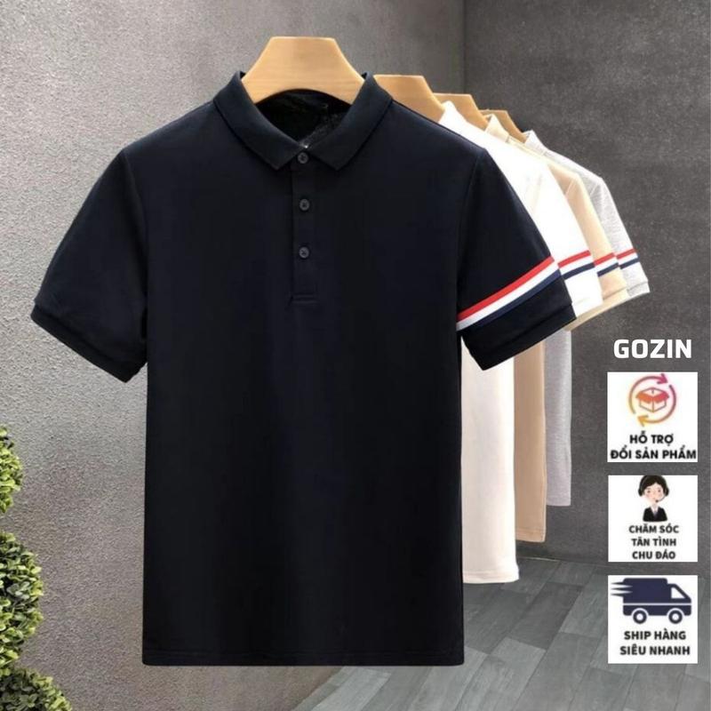 Áo Thun Nam GOZIN thể thao chất vải thun cá sấu phối sọc viền tay cổ Polo Menswear Cộc Tay Có Cổ