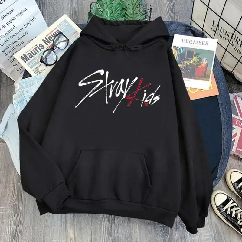 New Korea Stray Kids Cosplay Hoodies Women Cartoon Harajuku Gothic Tops Kpop Oversized Streetwear Clothes Women's Sweatshirts-Black Casual Sleeve