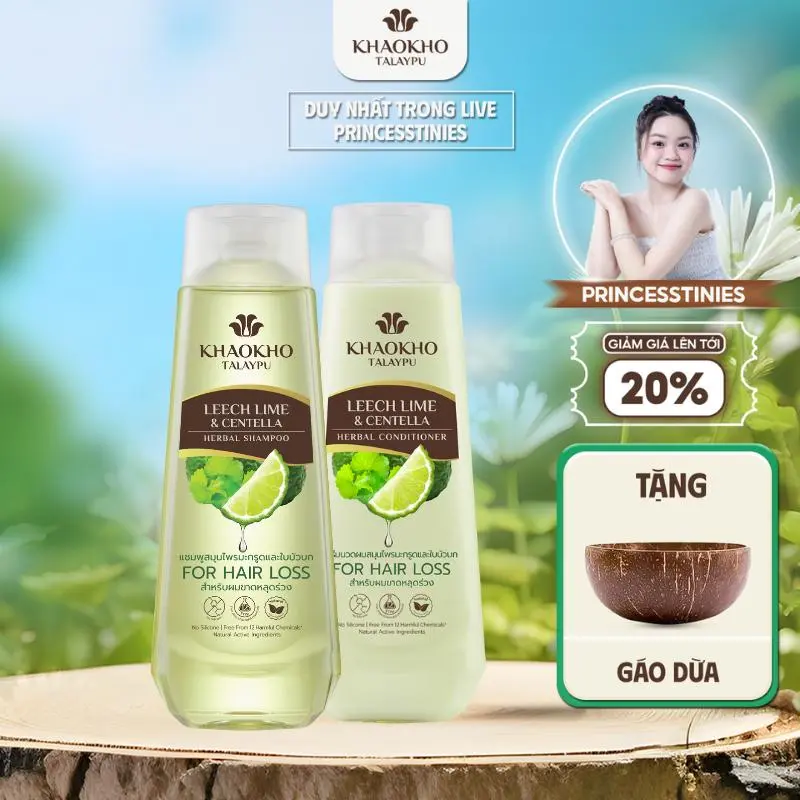 [DUY NHẤT TRONG LIVE] Combo Gội Xả Thảo Dược Organic Rau Má Và Chanh KHAOKHO TALAYPU Công Thức Cải Tiến Mới 185ml/330ml 7