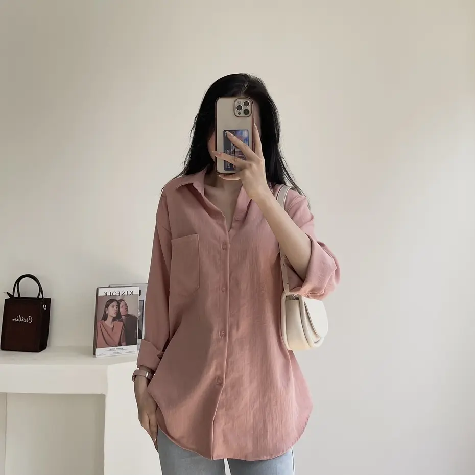 Áo Sơ Mi Công Sở, Áo form dáng Basic Dễ Phối Đồ, Áo sơ mi tay dài chất đũi Mát Top Nữ Women