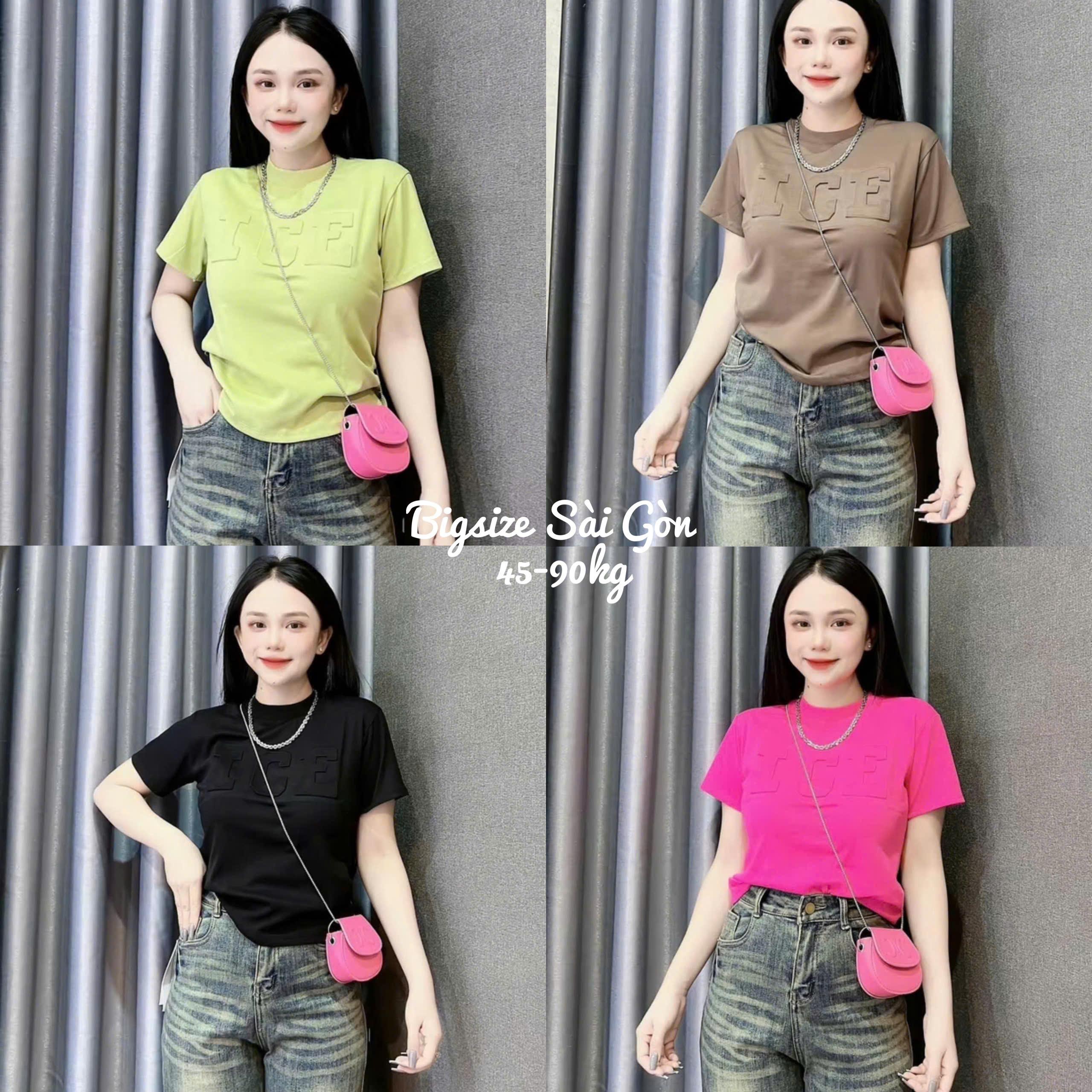 [Xả Kho] Áo Thun Nũ Cổ Tròn In Nổi Vải Thun Tăm Mềm 45 - 90Kg Có Bigsize Sài Gòn Top Women - B.1488