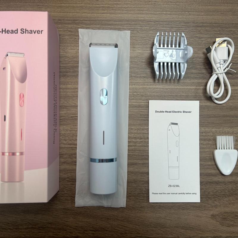 Electric Hair Trimmer, 1 Box Portable Rechargeable 2 in 1 Body & Face Epilator, Dual Head Trimmer for Face Armpit Legs, Shaver Women 3