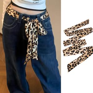 Korean Fashion Leopard Print Small Silk Scarf Scarf Multifunctional Use Belt Wrap Bag Handle Versatile Wrist Ribbon