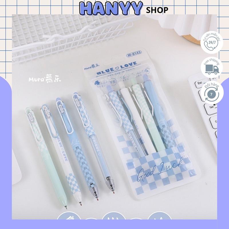 Bút Gel Đen Bấm BLUE LOVE-MURA mực đen Ngòi Kim 0.5 mm có Thanh Cài