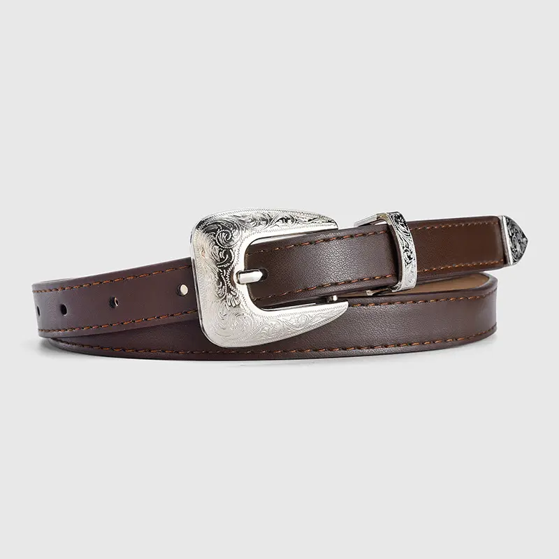 Hot Sale Three-Piece Court Style Silver Buckle Decorative Women's Belt Retro Matching Windbreaker Thin Belt