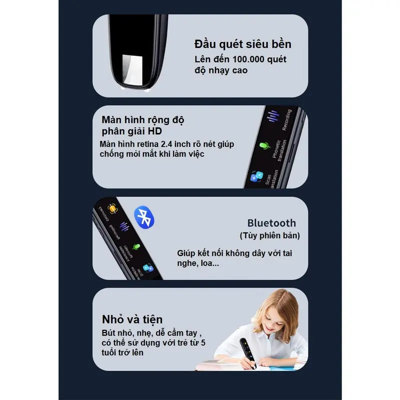 Bút Quét Từ Điển thương hiệu JOHNSON thông Minh hỗ trợ 160 Ngôn Ngữ Trên Thế Giới nhỏ gọn thuận tiện cầm tay có màn hình cảm ứng 3 inch, hỗ trợ kết nối WIFI và khe cắm thẻ nhớ - Hàng nhập khẩu 1