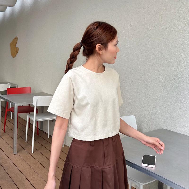  Áo linen tay ngắn cổ tròn basic -  Mie Top 