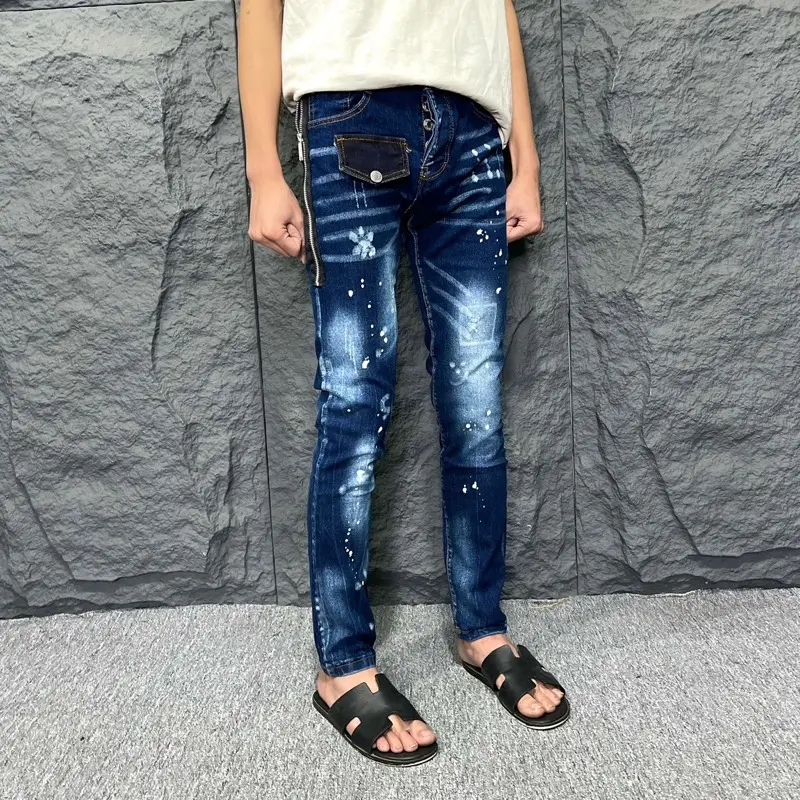 Quần jean xanh đê quy bản túi nắp 4 cúc khóa rọc 1 ria mã 6185 Menswear Nam