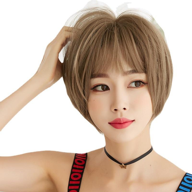 28CM New Fashion Wig Human Hair Original Real Hair True Hair Washable Short Hair Women's Hair Shoulder-length Bangs Air Bangs Short Hair 7