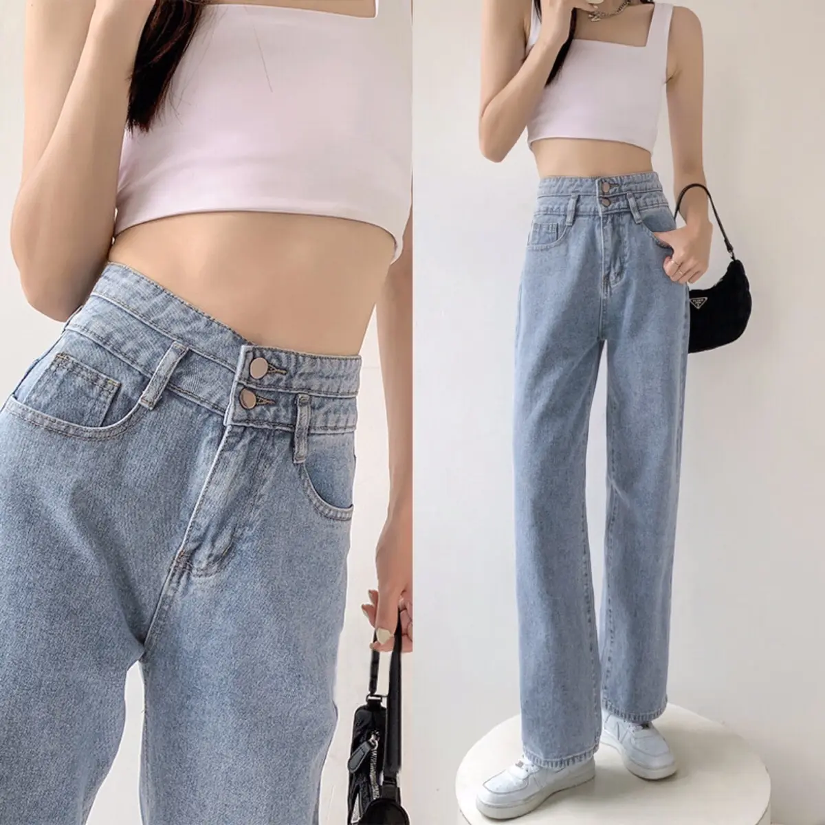 [Beevalue] Celana Panjang Wanita Kulot Jeans Highwaist Dua Kancing Bahan Premium | Loose Jeans Wanita Highwaist | Boyfriend Jeans | Premium Jeans | Korean Jeans  (682)