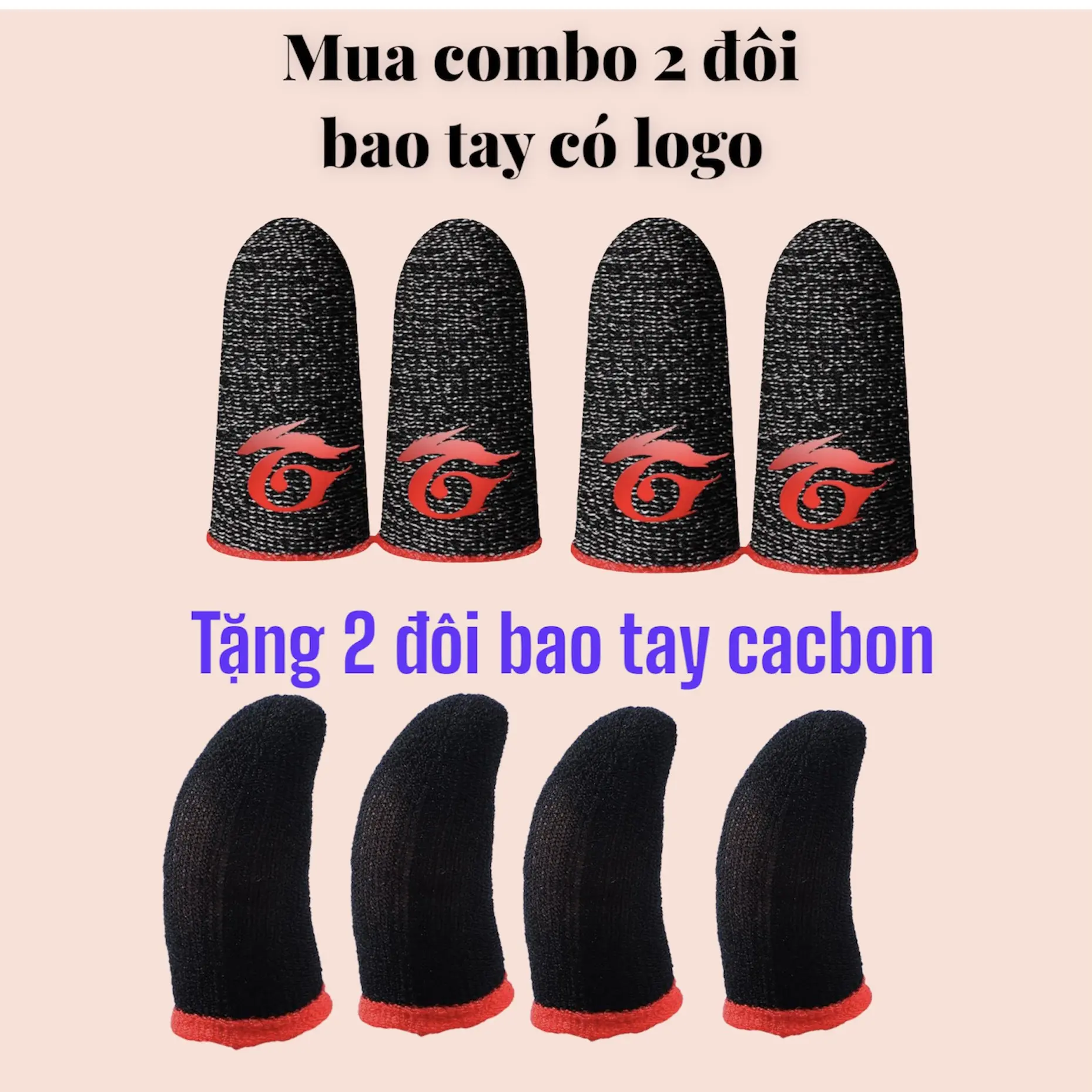 Mua 2 Tặng 2- Combo 2 Đôi Bao Tay Chơi Game Có Logo Tặng 2 Đôi Cacbon Cực Nhạy - Freeship Phụ Kiện Chơi Điện Tử