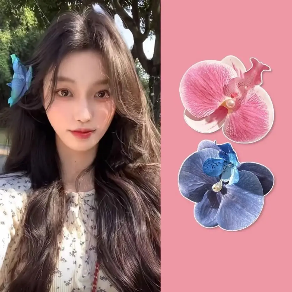 Elegant and Sweet Pink Flower Butterfly Orchid Hair Clip Simulated Flower Headband Side Orchid Hair Clip Hair Accessory