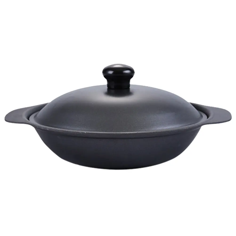 Rice Cooker Casserole Household Soup Pot Stove Cooking Hot Cookware with Cover Braised Iron 16x14cm Black