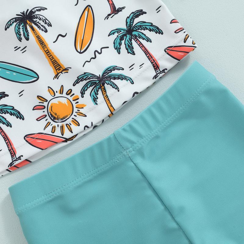 Product Introduction of Boys Rash Guard Set 3 Piece Swimsuit Suit Palm Tree/Dinosaur Print Short Sleeve Tops Swim Trunks Swim Cap Bathing Suit 39
