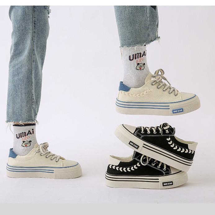  Có Sẳn Hàng Giày Búp Bê Nữ Đế Bằng Vải Canvas Thấp Cổ Phong Cách Hàn Quốc Họa Tiết Lúa Mạch 