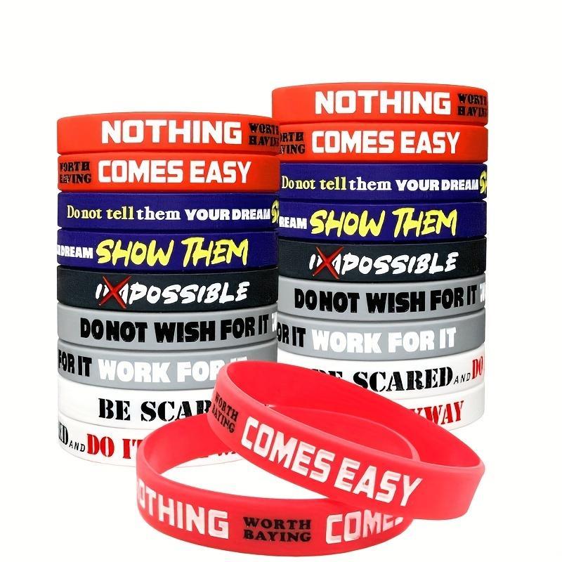 Colorful Silicone Sports Wristband, 5 Counts/set Inspirational Quotes Silicone Wristband, Indoor Recreation Equipment, Gym Accessories, Christmas, Christmas Gift 6