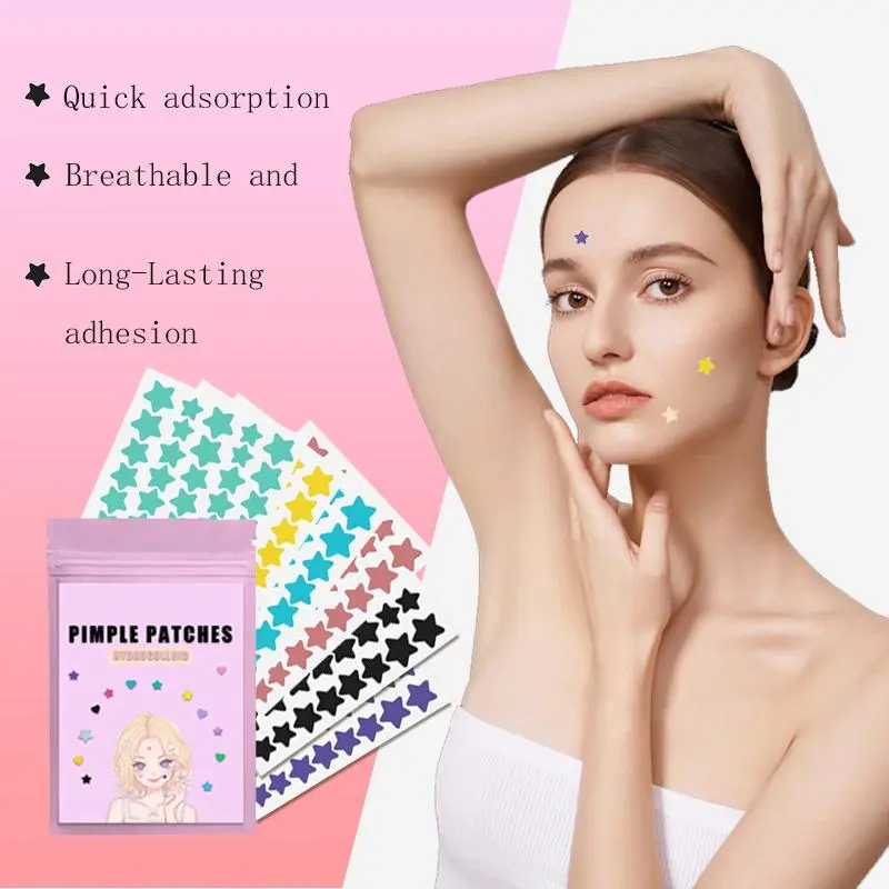 Colorful Star Shaped Acne Patches, Cute Acne Cover Patches, Hydrocolloid Acne & Pimple Strips, Skin Care Products for Women & Men 0