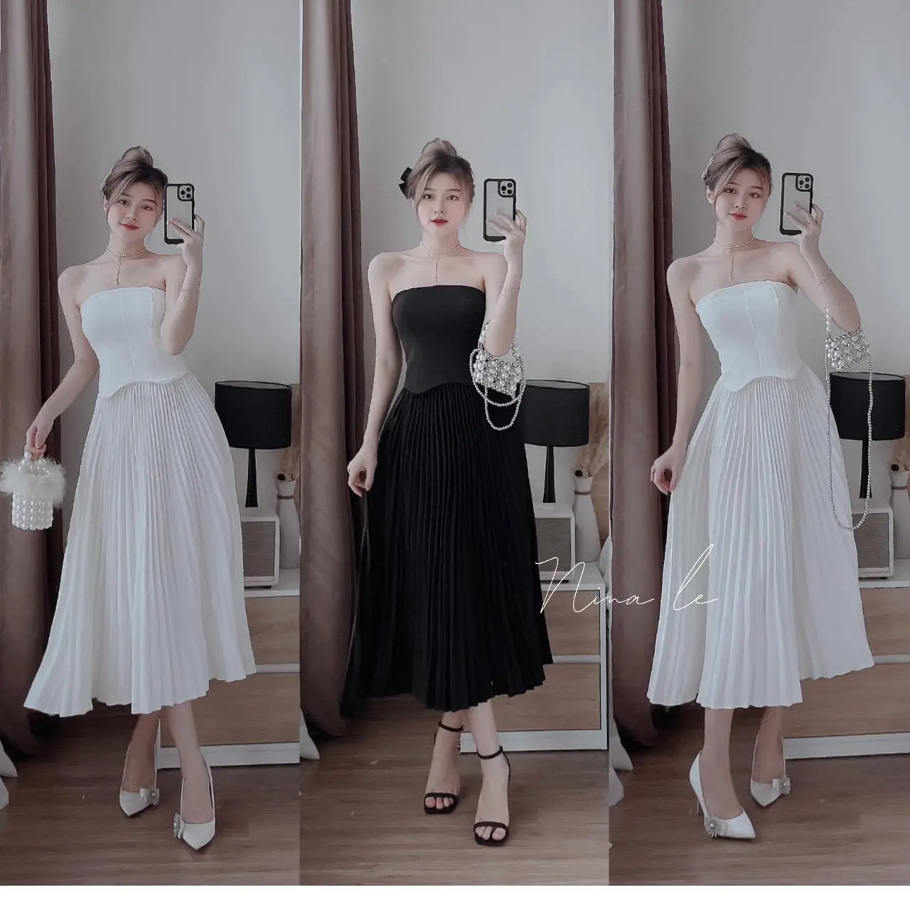 SET ÁO ỐNG CÚP NGỰC  + CHÂN VÁY MIDI DẬP LY