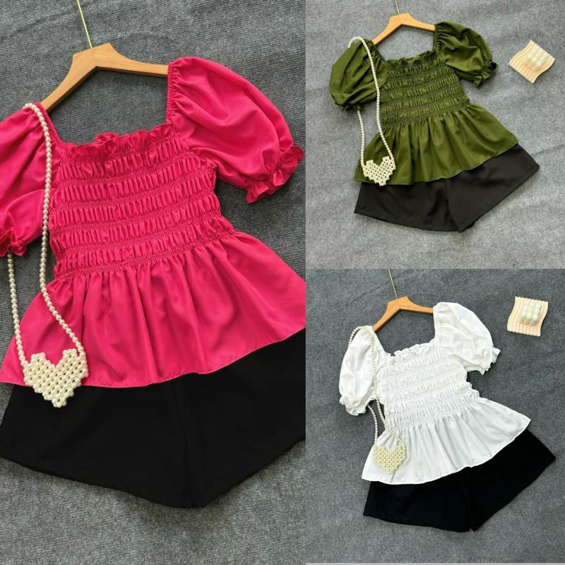 Bộ Set Béo Tròn Bigsize Nữ - Áo Tay Ngắn Cổ Vuông và Quần Đùi Ống Rộng Chất Lụa Trẻ Trung Năng Động (Dành Cho 50-95kg) SET917