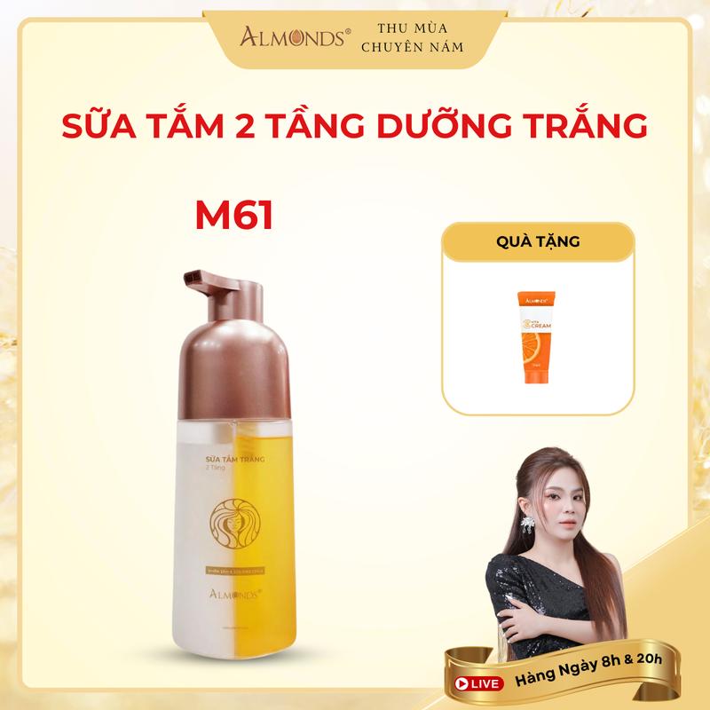  M61: Sữa Tắm Trắng 2 Tầng Hương Nước Hoa ALMONDS Hỗ Trợ Làm Sạch Cơ Thể - Tặng Kèm Kem Body Cam Dưỡng Body 
