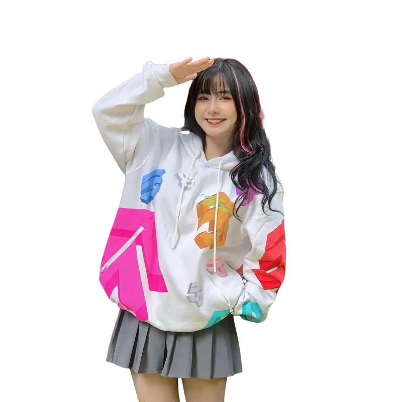 Áo khoác nỉ tay dài LIMITED /public icon/ BIG LOGO SQUARE HOODIE Nữ Women áo khoác hoodie có dây kéo Top Kem