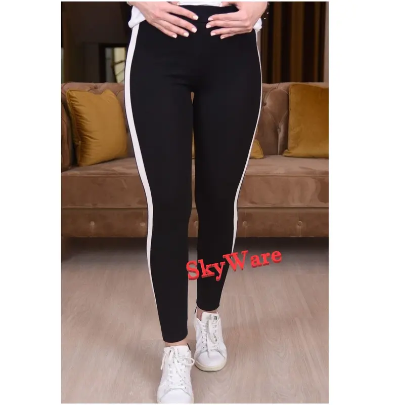 Celana Legging Garis Putih Kekinian Korea Style Ukuran STD sampai JUMBO Keren Leging Wanita Leggings Cewek Lejing Olahraga Salur Sport Olah Raga Outdoor Outdoor 2