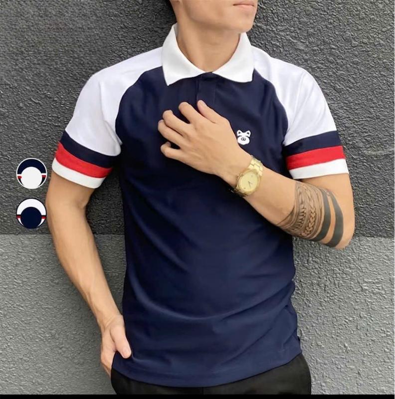 Áo Thun Polo Nam Cổ Bẻ Basic Thêu Nổi Phối Viền Tay Vải Cá Xấu CVC Kháng Khuẩn Chống Nhăn Menswear Top Có Cổ Ngắn Tay mã 0668 4