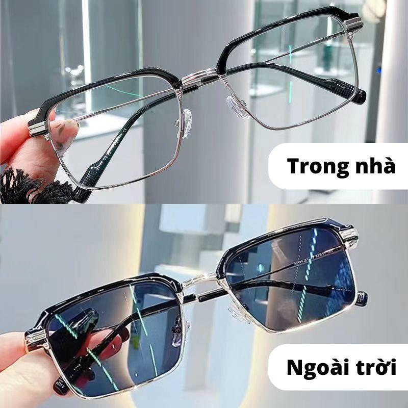 [H Luxury] Kính đổi màu 2 trong 1 chống tia UV400 và chống chói - Gọng hợp kim mạ Crom - Mắt Kính Titan nam nữ