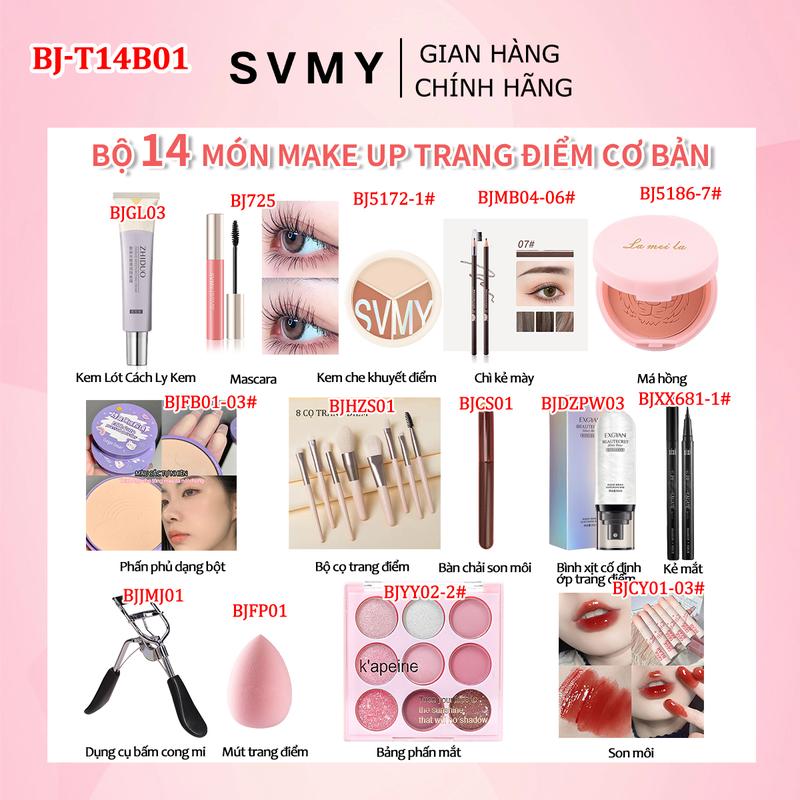 Bộ trang điểm mặt  đầy đủ SVMY 14 món Kem Lót Cách Ly Kem Son môi Bảng phấn mắt Phấn phủ dạng bột Kem che khuyết điểm