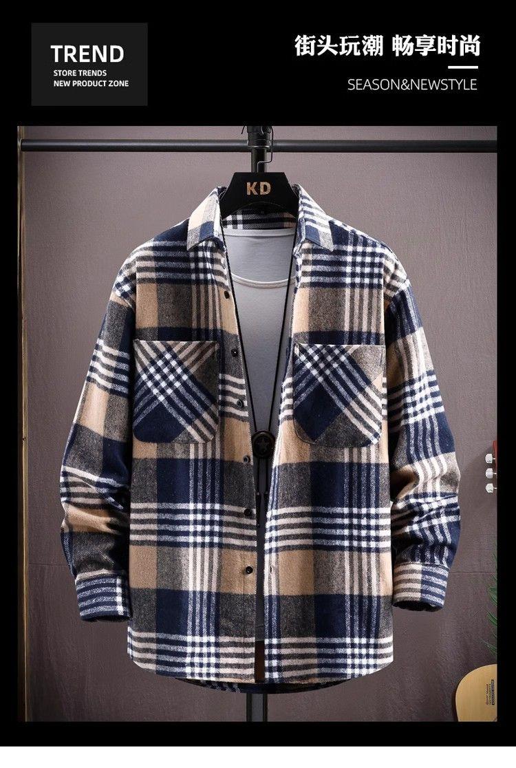 Product Introduction of Plaid Long Sleeve Shirt for Men Loose Red Retro Trendy Casual Spring Autumn Stylish Turn-down Collar Shirt Jacket Trendy Parent 10