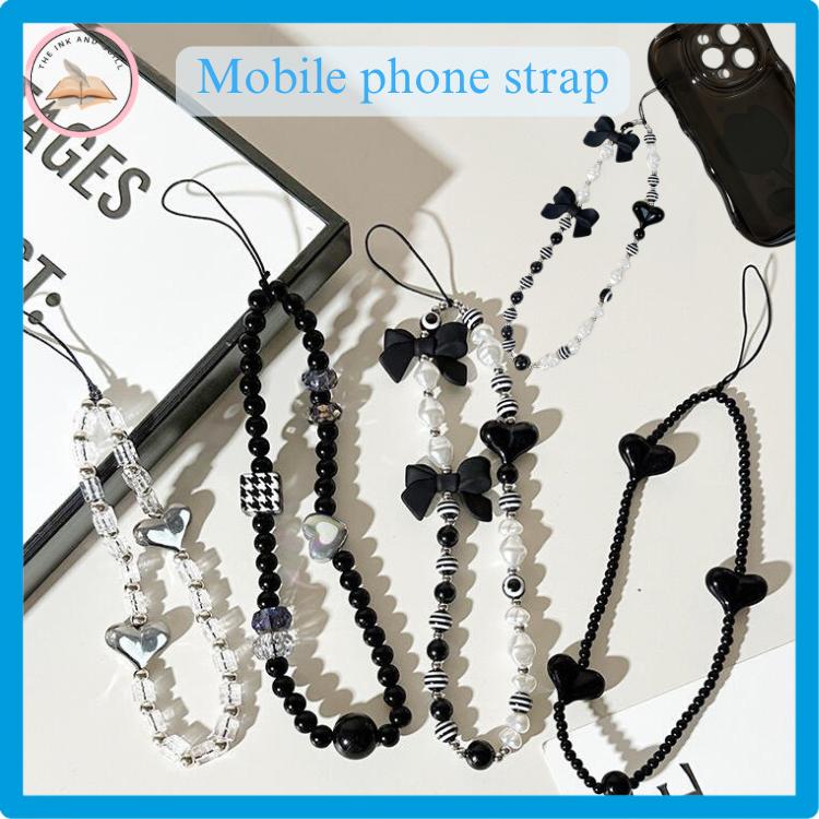 Product Introduction of 【SG】Mobile Phone Strap Ins Style Sweet Cool Black Three-Dimensional Beads Chain Rope Anti-Lost Short Wrist Lanyard 0