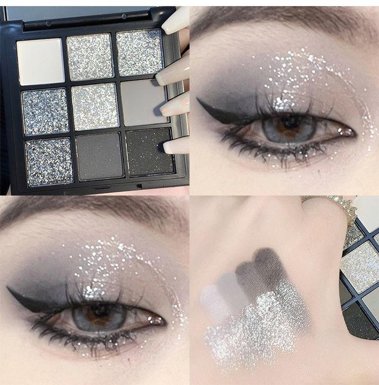Product Introduction of Ngầu và làm teo nhỏ!Bảng phấn mắt Black Swan Chín màu 2024 trang điểm màu xám đen khói punk kim loại tối mới Mỹ Phẩm Nữ 15