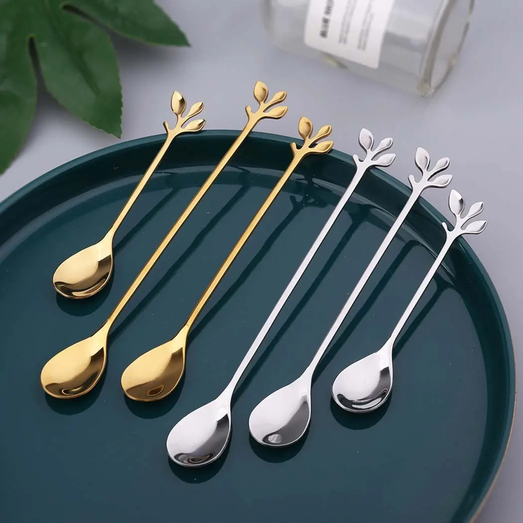 Muỗng Cà Phê Kim Loại Hình Lá, Thiết Kế Sáng Tạo, Dễ Thương, Thìa Khuấy, Nĩa Tráng Miệng, Muỗng Cà Phê, 1 Cái