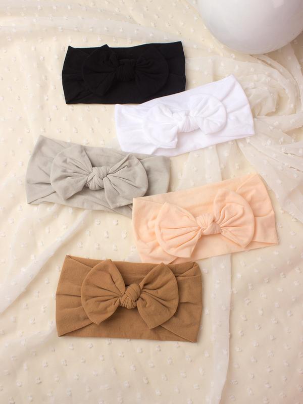 Baby's Solid Bow Decor Hair Band, Cute Plain Bowknot Design Hair Band, Newborn Infant Baby Hair Accessories 5