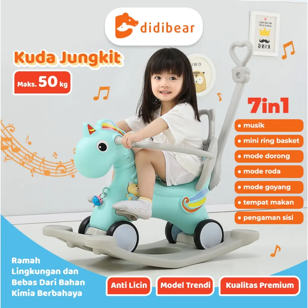 Didibear X MOLION SNI FREE MUSIK  Mainan Kereta Dorong Kuda Kudaan 4in1 Mainan Anak Rocking Horse Mainan Anak Jungkat Jungkit Plastik
