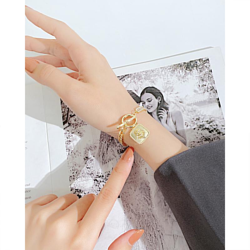 Product Introduction of European and American Hot-Selling Simple Retro Patchwork Bracelet Square Pendant OT Buckle Design Copper Bracelet for Women - Basjoo Studio 2